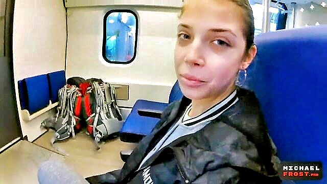 Experience a wild ride with this real public sex video, featuring a petite teen expertly handling a big cock in a train POV blowjob.