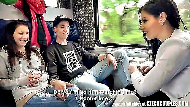 Czech couples engage in public train sex, leading to a steamy foursome.
