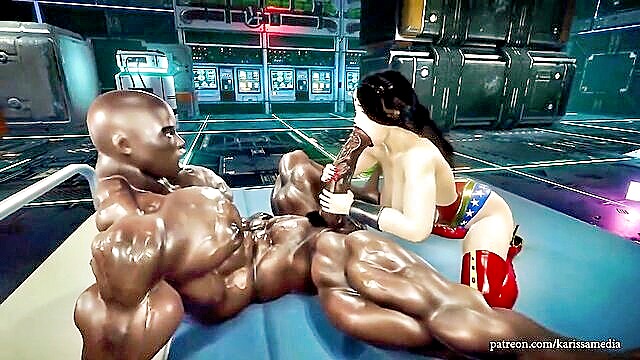 3d animation, big tits, cartoon - brunette wonder woman enjoys interracial sex with bbc in hd hentai