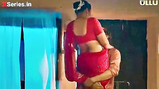 Indian mature woman with large breasts and unshaven wife engages in intimacy with guard possessing a sizable member in high definition.