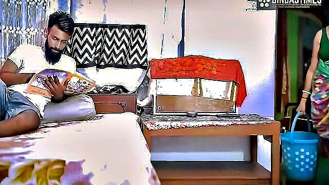 Sensual Desi maid gets passionate with her landlord in a steamy HD encounter, exploring intense pleasure and group fun.