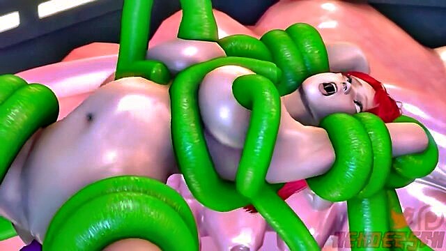 Red head - redhead babe gets invaded by giant tentacles in hot hentai