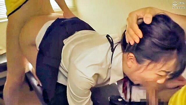 asian, censored, japanese - censored japanese video of a threesome with a hairy manager and big tits