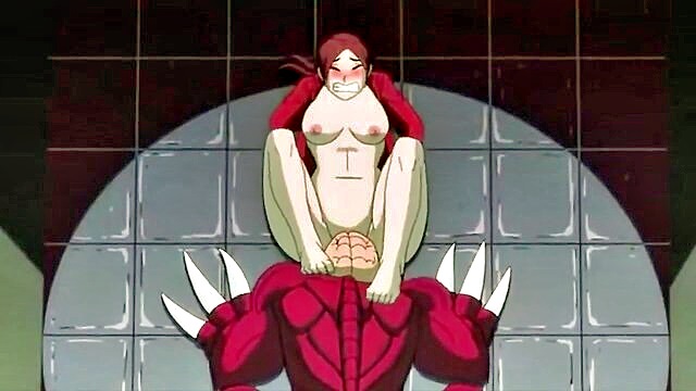 In this animated screenshot, Alcina Dimitrescu, a busty lady, dominates Ethan in a cowgirl position, showcasing her fierce sexual prowess. Free porn.