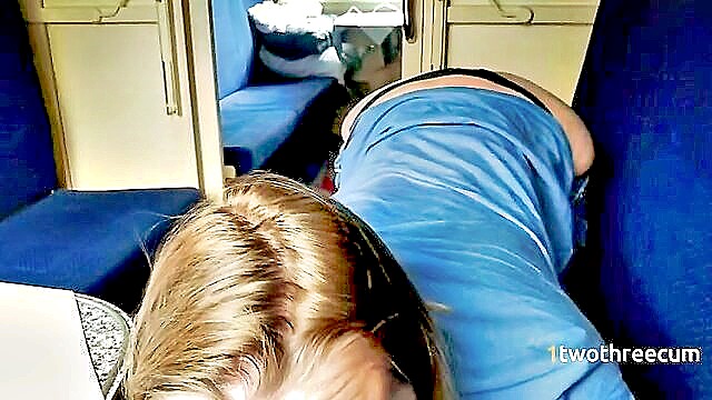 In this steamy video, an amateur brunette teen gives a sensual blowjob on a public train in POV, swallowing cum from a big dick.