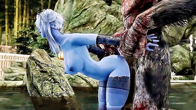 blonde, big ass, big tits - blue haired girl sucks massive cock in skyrim animated hentai