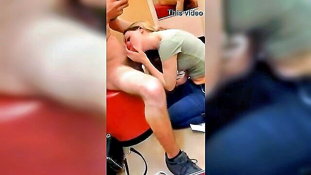 young girl gives oral pleasure in a target changing room : ama
