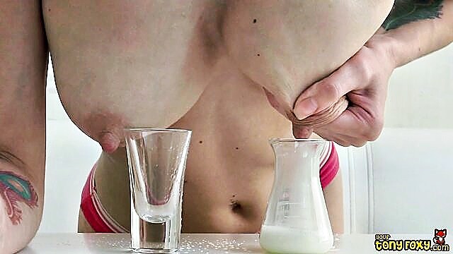 Tony Foxy - sensual lactating milf fills shot glasses with her hot milk Milf
