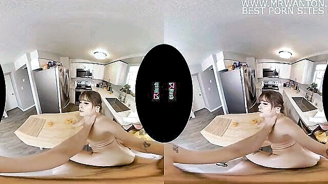 Pamela Morrison\'s kitchen sex escapade unfolds in stunning HD VR, featuring tantalizing doggy style and missionary action.