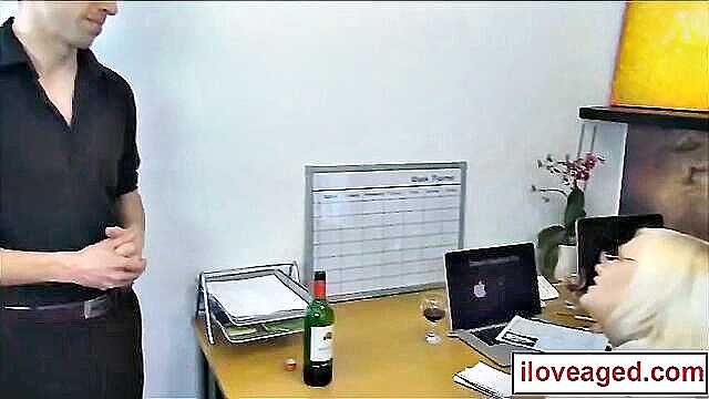 Hottie strokes her wet pussy in a wild office encounter, joining excited old ladies in a steamy agedlove scene.