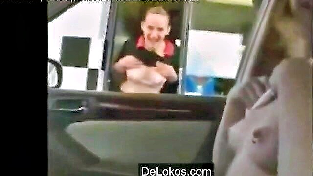 flash, flashing, tetas - mcdonalds flasher quickly reveals her perky breasts in x video sexy