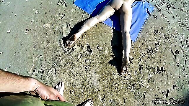 female orgasm, cumshot, babe - pov of sunbathing and fucking a stranger outdoors