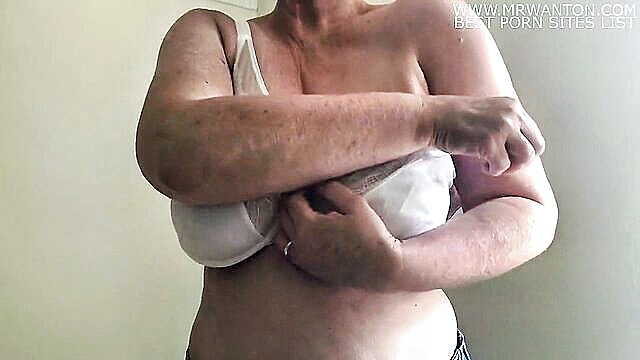 wife reveals her heavy puffy nipped breasts in a white bra : ama
