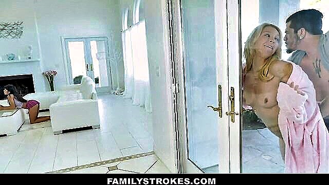 In this steamy scene, a stunning blonde MILF indulges in a wild ride as she rides her stepson in a seductive cowgirl position, leading to a climactic cumshot in this hot HD porn video.