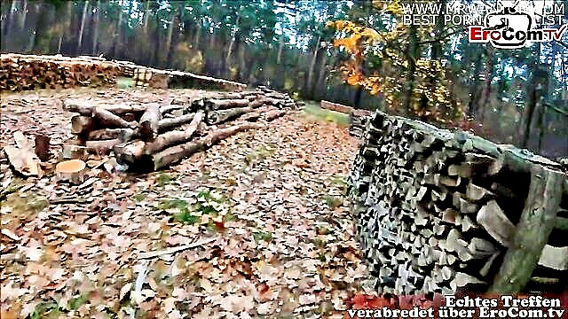 A mature German amateur MILF, wearing glasses, enjoys a passionate encounter in the woods, leading to a creamy climax inside her. XxxPorn.com