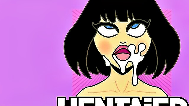 An animated image from xxx.com showcases an erotic encounter between a Asian teen and an alien. The scene involves the use of a giant black dildo, resulting in a creampie and a bukakke finish.