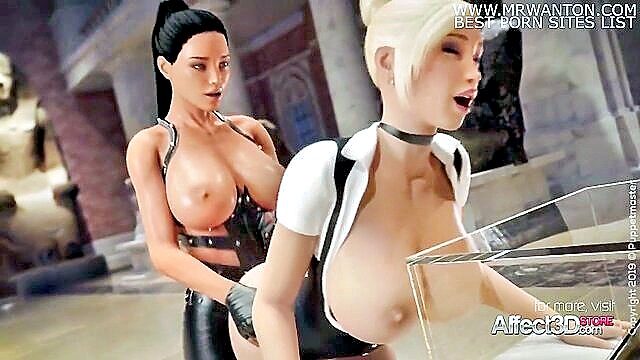 sensual 3d animation of lesbians engaging in futa sex at a museum : Futanari
