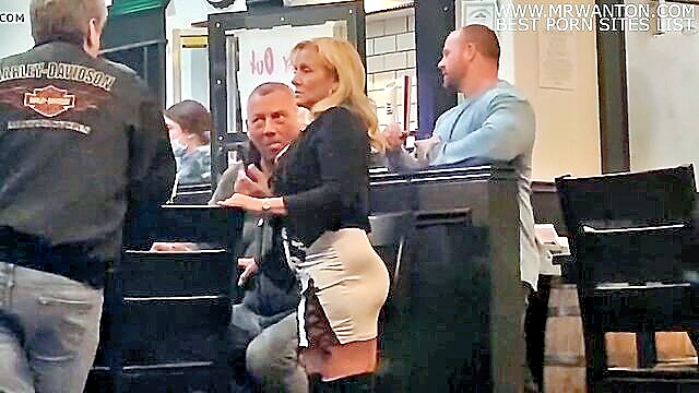 trashy blonde milf gets down and dirty in bar : Milf