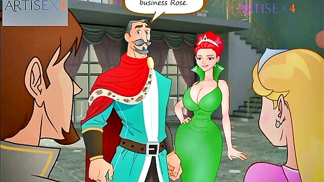 In this animated screenshot, Alcina Dimitrescu, a busty lady, dominates Ethan in a cowgirl position, showcasing her fierce sexual prowess. Free porn.