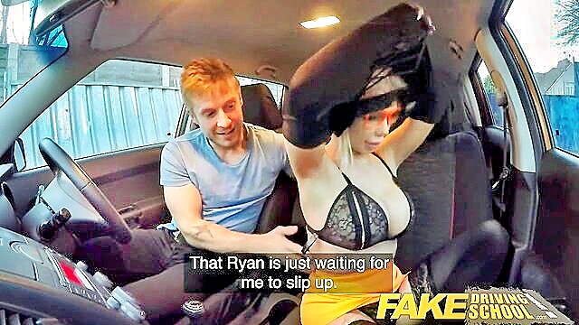 Barbie Sins - british blonde barbie sins experiences wild driving lesson in black lingerie Fake Driving School