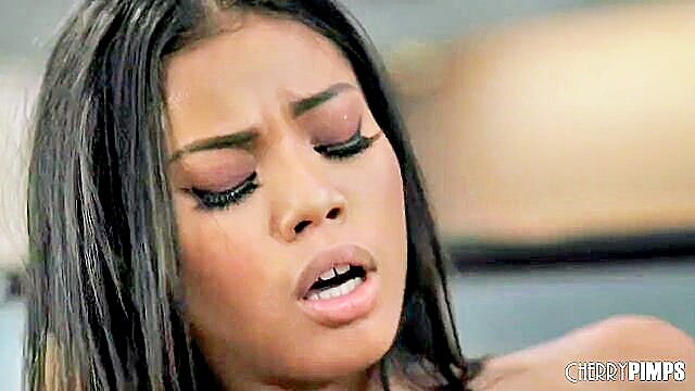 Ebony MILF Nia enjoys deep penetration in Xxx HD video, showcasing her natural tits and shaved pussy.