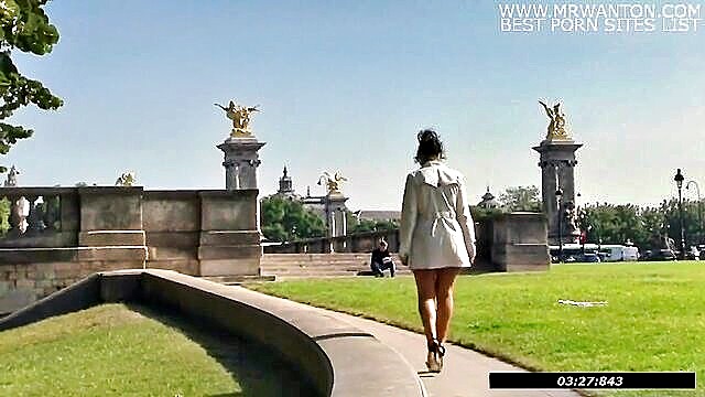 french, babe, brunette - french brunette lola kisses and teases outdoors in public