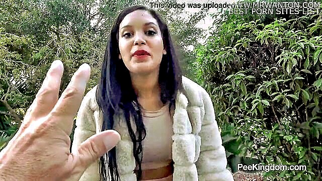 Sultry Latina teen Alina Belle in public revenge scenario, clad in high-heels and short skirt.