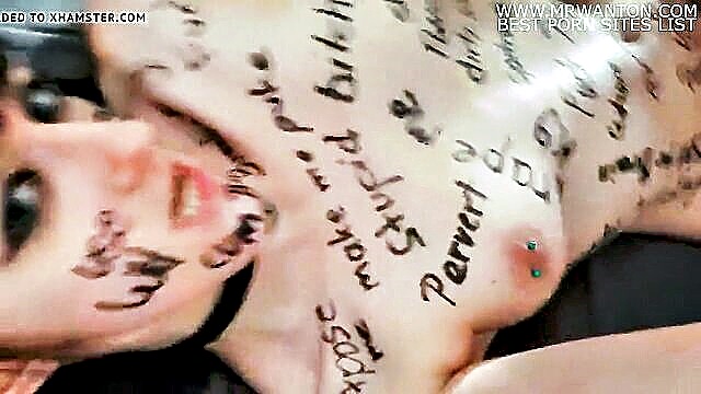 amateur, cumshot, bdsm - bdsm slave gets pounded in full body writing session