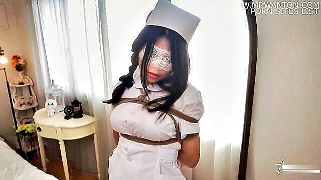 naughty asian nurse blindfolded and pleasured : Kink
