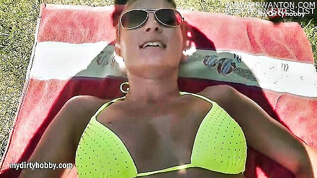 sunbathing babe surprises peeping tom for sex and blowjob in pov : Mydirtyhobby
