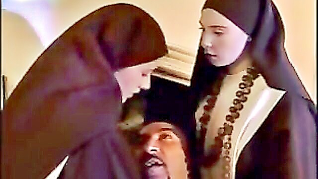 euro, threesome, teen - young nuns engage in taboo threesome with a priest in a steamy encounter