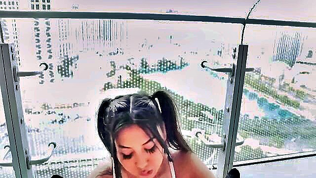 Filipina teen Jahan X gives a rough blowjob in a Las Vegas hotel room, leading to interracial rough sex with a big black dick.