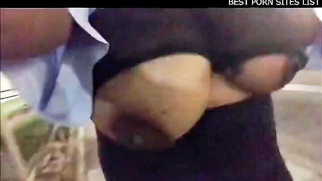 bbw, amateur, big natural tits - huge black boobs bounce in public natural beauty in hd