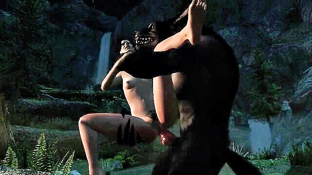 big tits, cartoon, anime - redhead yennefers erotic encounter with a surprise werewolf in 3d