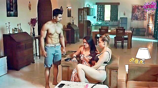 In this tantalizing preview, an Indian beauty in lingerie engages in BDSM with two men, creating a captivating HD series.