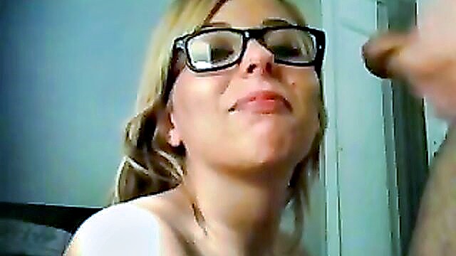 blonde, amateur, blowjob - nerdy facial cumshot