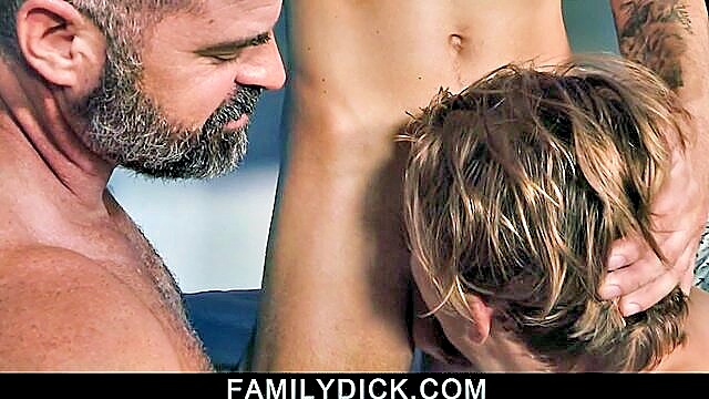 familydick, bareback, big cock - muscle bear dad threesome