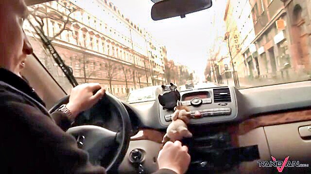 two seductive brunettes suck cock and fuck a stranger in a car : Takevan