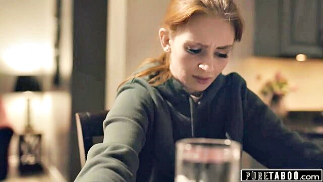 Redhead teen and stepbro in taboo reality porn video, shaved pussy and kissing.