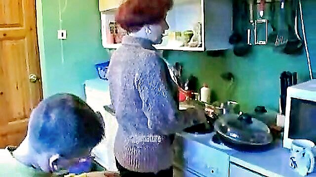 mother-in-law, mature pussy, in the kitchen - mother in law eating