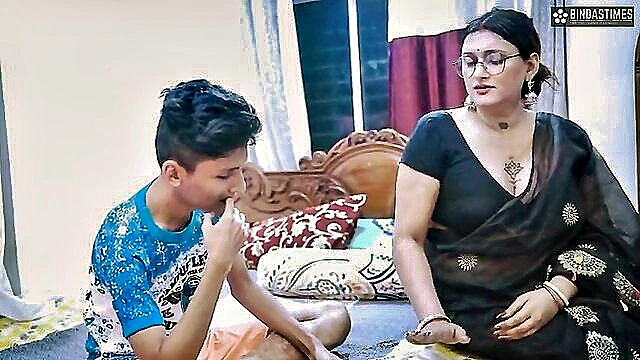18 year old indian girl, american tits, amateur threesome - stepmoms cock in mouth