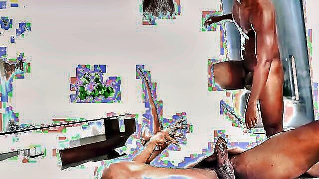 threesome, blowjob, ebony - interracial threesome sex