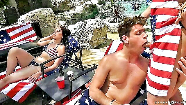 blowjob, bareback, big boobs - big tits pool orgy