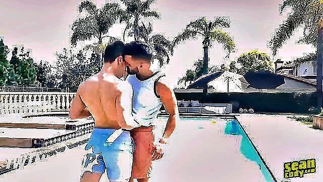 blowjob, big cock, handjob - poolside ass licking