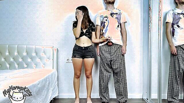 standing handjob with a shy neighbors big cock : My Horny Kitty