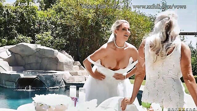 Busty Phoenix Marie and curvy Sally D\'Angelo engage in a kinky wedding sex party in HD.