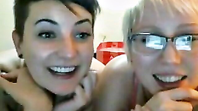 glasses, threesome, bisexual - short chicks give blowjob