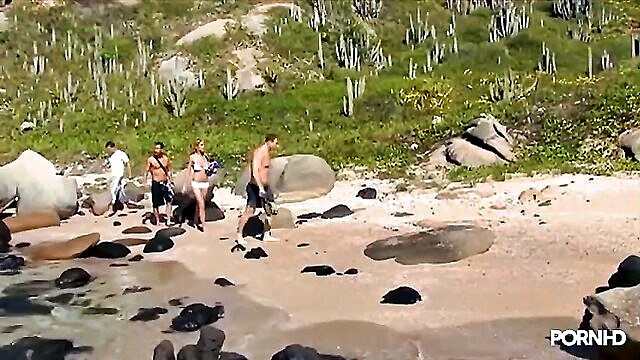 hardcore, blowjob, blonde - double penetration outdoor group sex