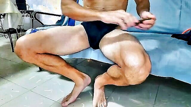 watching porn, feet, jock - hairy balls solo masturbation