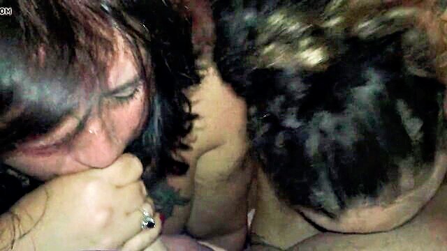 cock, cock sucking, 2 couples - sexy women share a cock in steamy couple sharing scene